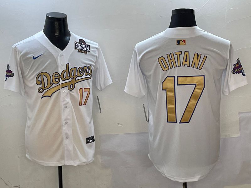 Men Los Angeles Dodgers #17 Ohtani White Champion gold character 2025 Nike MLB Jersey style 3->los angeles dodgers->MLB Jersey